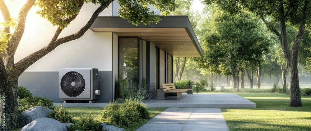 jednostka zewnętrzna pompy ciepła przed domem