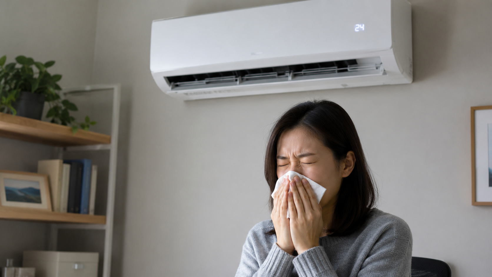 kobieta kichająca przez klimatyzację
